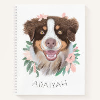 Adorable Red Tri Aussie with Flowers Personalised