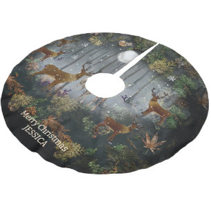 Adorable Reindeer At Night Brushed Polyester Tree Skirt