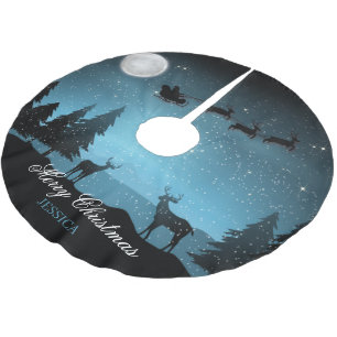 Adorable Reindeer At Night Brushed Polyester Tree Skirt