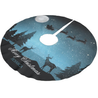 Adorable Reindeer At Night Brushed Polyester Tree Skirt