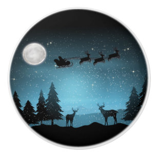 Adorable Reindeer At Night Ceramic Knob