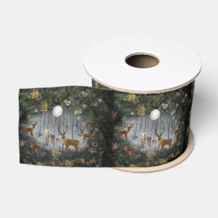 Adorable Reindeer At Night Grosgrain Ribbon