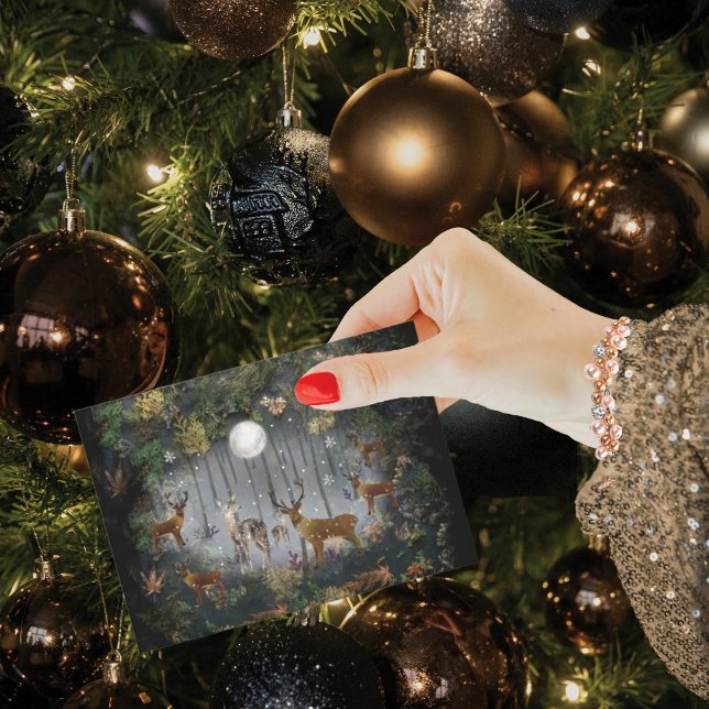  Adorable Reindeer At Night Holiday Card (Creator Uploaded)