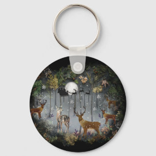 Adorable Reindeer At Night Key Ring