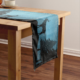 Adorable Reindeer At Night Long Table Runner