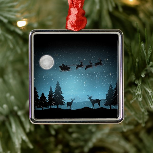 Adorable Reindeer At Night Metal Ornament (Tree)