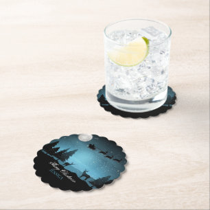 Adorable Reindeer At Night Paper Coaster