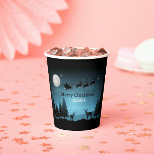 Adorable Reindeer At Night Paper Cups