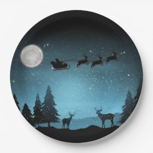 Adorable Reindeer At Night Paper Plate