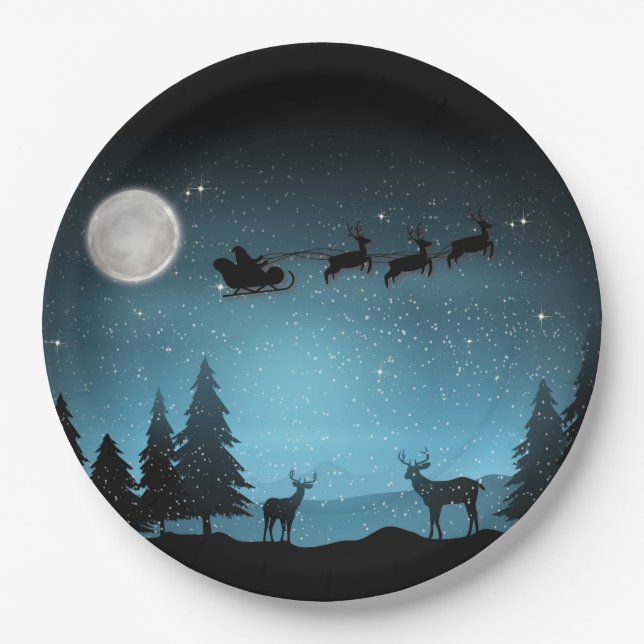 Adorable Reindeer At Night Paper Plate (Front)