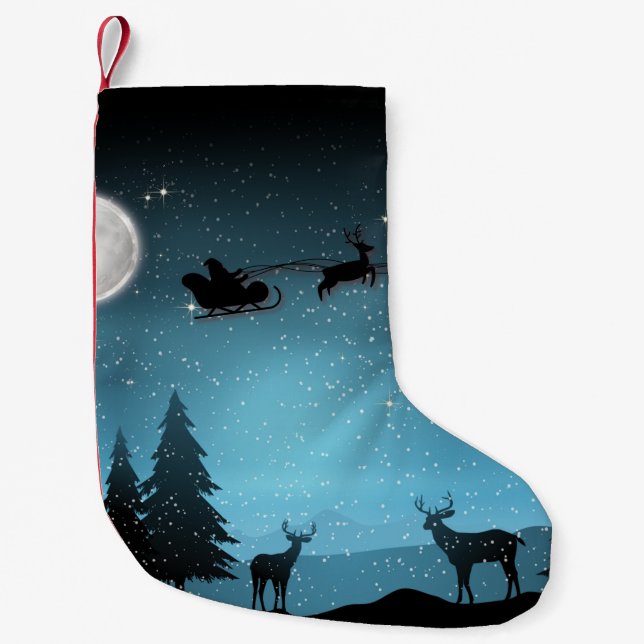 Adorable Reindeer At Night Small Christmas Stocking (Front)