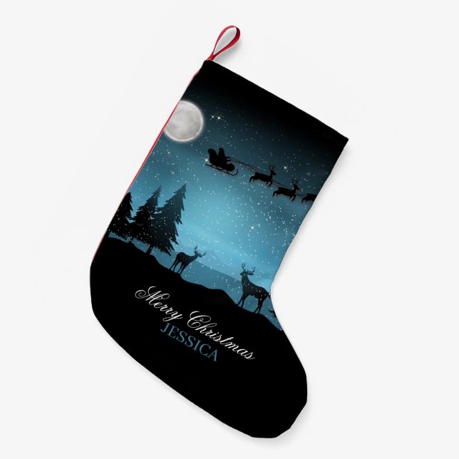 Adorable Reindeer At Night Small Christmas Stocking (Front (Hanging))