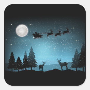 Adorable Reindeer At Night Square Sticker