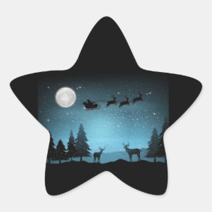 Adorable Reindeer At Night Star Sticker
