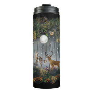 Adorable Reindeer At Night Thermal Tumbler