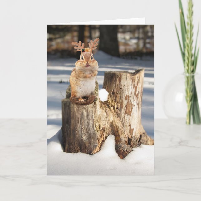Adorable "Reindeer" Chipmunk Holiday Card (Front)