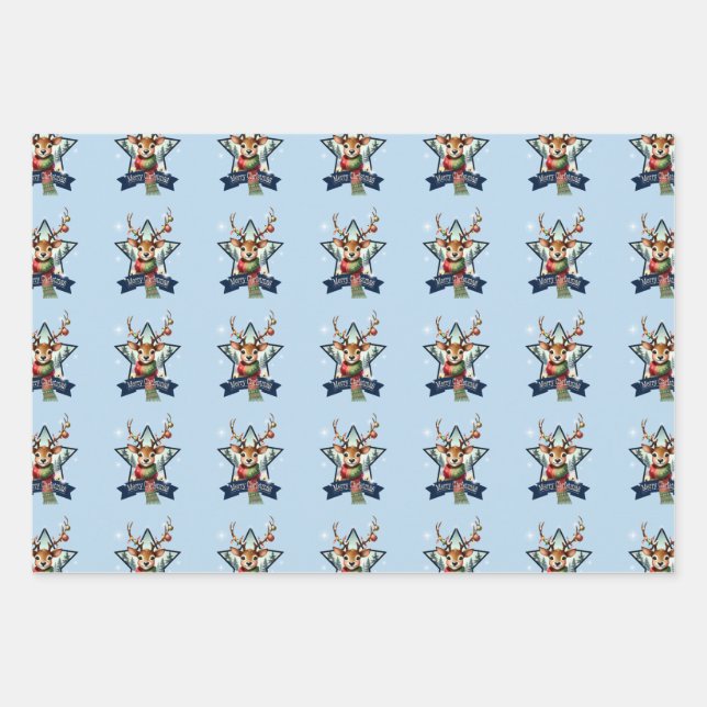 Adorable Reindeer Christmas multipack festive Wrapping Paper Sheet (Front)