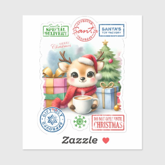Adorable Reindeer Christmas Sticker (Sheet)