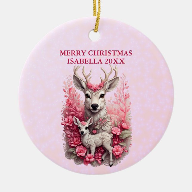 Adorable Reindeer Customisable Christmas Ornament (Front)