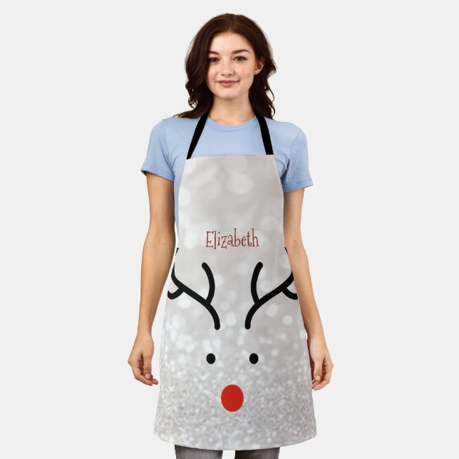 Adorable Reindeer Face,Bokeh Apron (Worn)