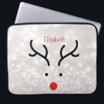 Adorable Reindeer Face,Bokeh  Laptop Sleeve<br><div class="desc">Adorable reindeer face on glittery bokeh background with your name.</div>