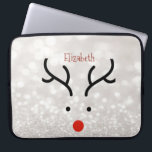 Adorable Reindeer Face,Bokeh  Laptop Sleeve<br><div class="desc">Adorable reindeer face on glittery bokeh background with your name.</div>