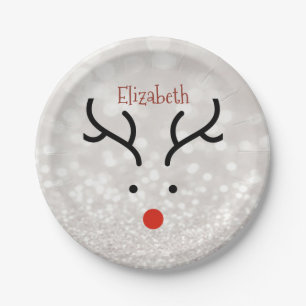 Adorable Reindeer Face,Bokeh Paper Plate