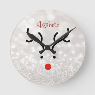 Adorable Reindeer Face,Bokeh   Round Clock