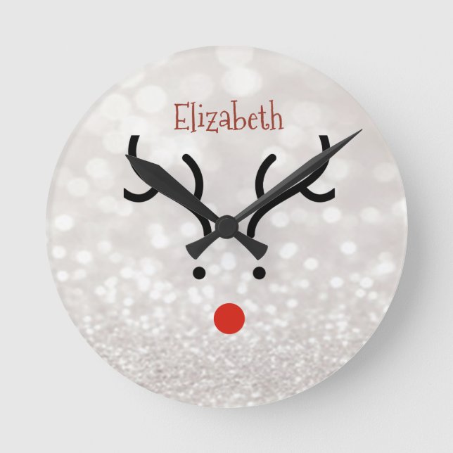 Adorable Reindeer Face,Bokeh   Round Clock (Front)