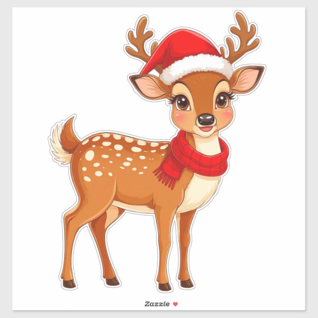 Adorable Reindeer Wearing Santa Hat (Sheet)