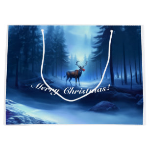 Adorable Reindeer Winter Wonderland Holiday Large Gift Bag