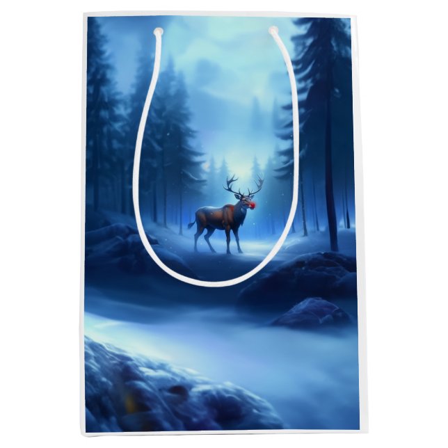 Adorable Reindeer Winter Wonderland Holiday  Medium Gift Bag (Front)