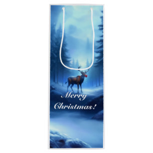 Adorable Reindeer Winter Wonderland Holiday Wine Gift Bag