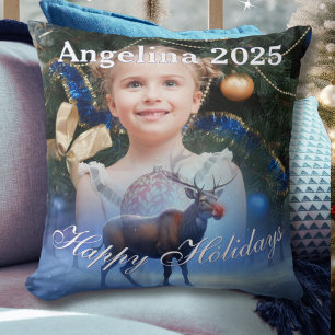 Adorable Reindeer Winter Wonderland Photo Cushion