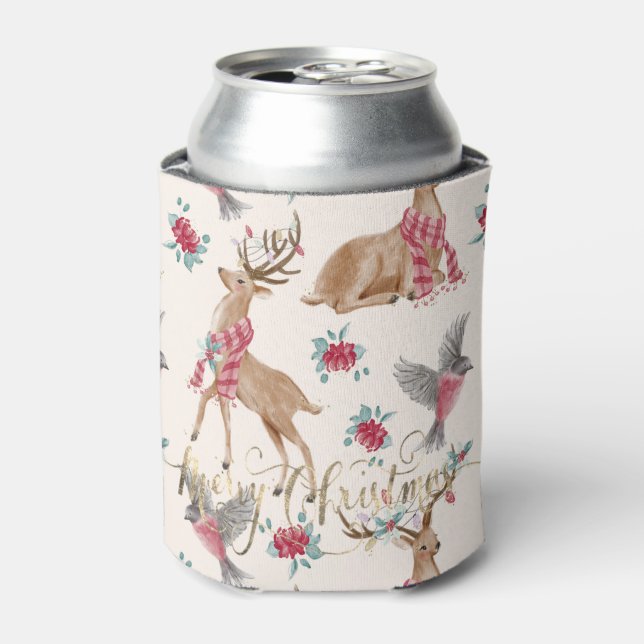 Adorable Reindeers,Birds,Flowers  Can Cooler (Can Front)