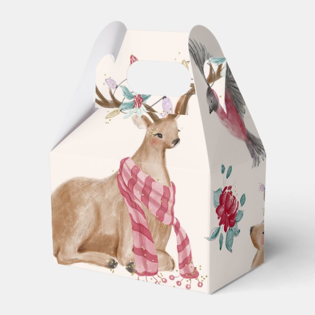 Adorable Reindeers, Birds, Flowers Favour Box (Front Side)