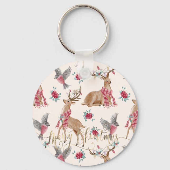 Adorable Reindeers,Birds,Flowers  Key Ring (Front)