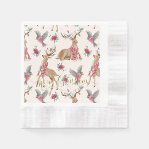 Adorable Reindeers,Birds,Flowers   Napkin