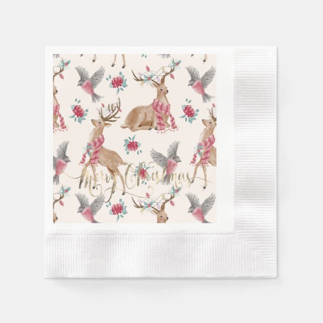 Adorable Reindeers,Birds,Flowers   Napkin (Front)