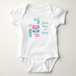 Adorable Religious Pink Green Retro Floral Name Baby Bodysuit