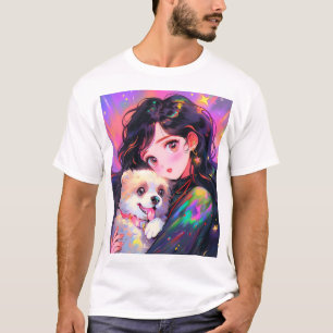 Adorable Retro Anime Girl & Her Dog T-Shirt