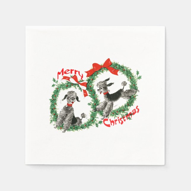 Adorable Retro Christmas Poodles Wreath Custom Napkin (Front)