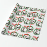 Adorable Retro Christmas Poodles Wreath Wrapping Paper<br><div class="desc">Two adorable Grey/Black Poodles! Each Poodle is wearing a red collar with a bell on it,  and is framed up with a pretty Holly Christmas Wreath and Merry Christmas text design.</div>