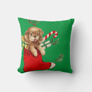 Adorable Retro Christmas Puppy Cushion