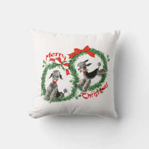 Adorable Retro Poodles Merry Christmas Wreath Cushion