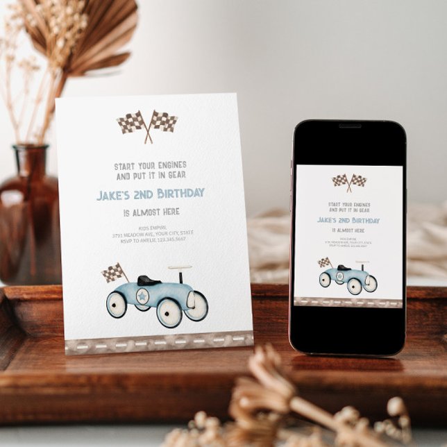 Adorable Retro Race Car Birthday Invitation (Creator Uploaded)