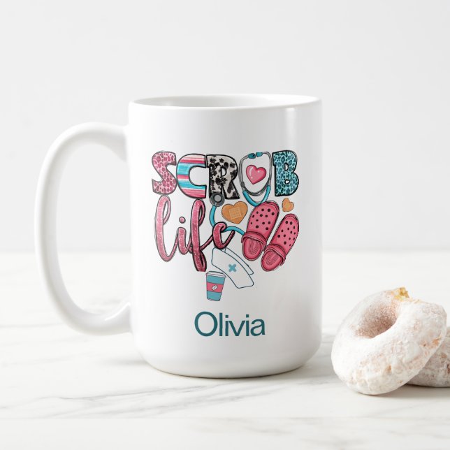 Adorable Retro Scrub Life Nursing  Coffee Mug (With Donut)
