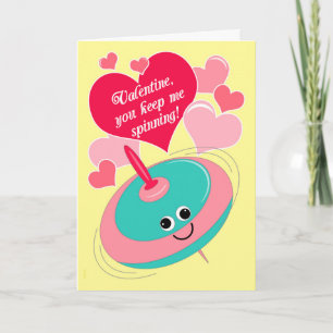 Adorable Retro Valentine You Keep Me Spinning Holiday Card