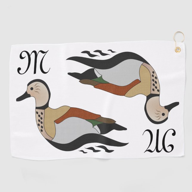Adorable Ringed Teal Duck Swimming Golf Towel (Horizontal)