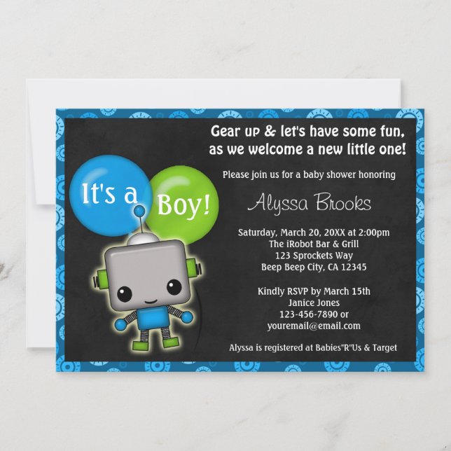Adorable ROBOT Baby Shower Invitation boy (Front)
